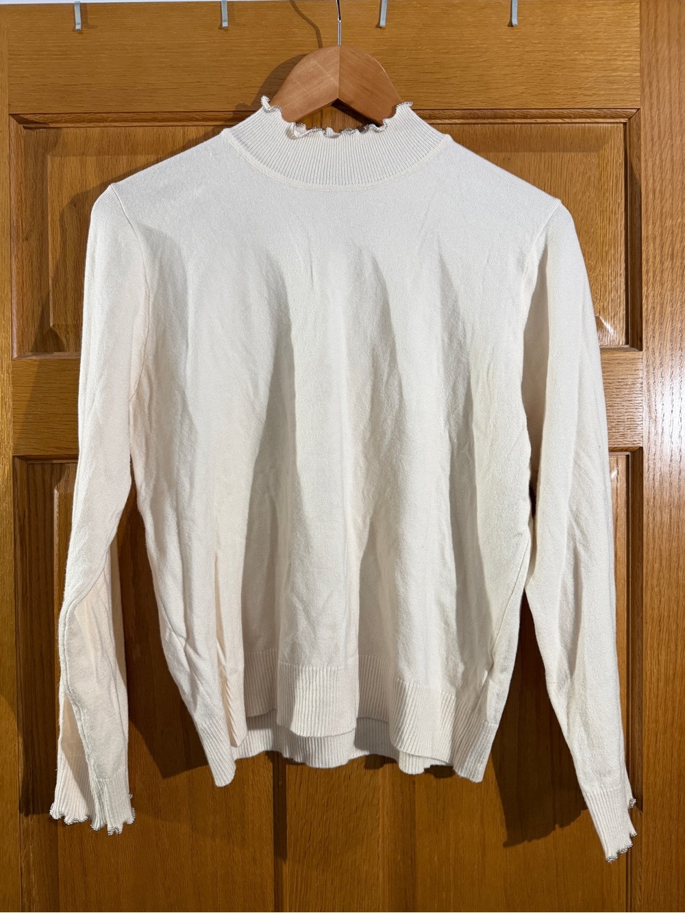 Wit & Wisdom Bead Detail Mock Neck Sweater Ecru Cream M